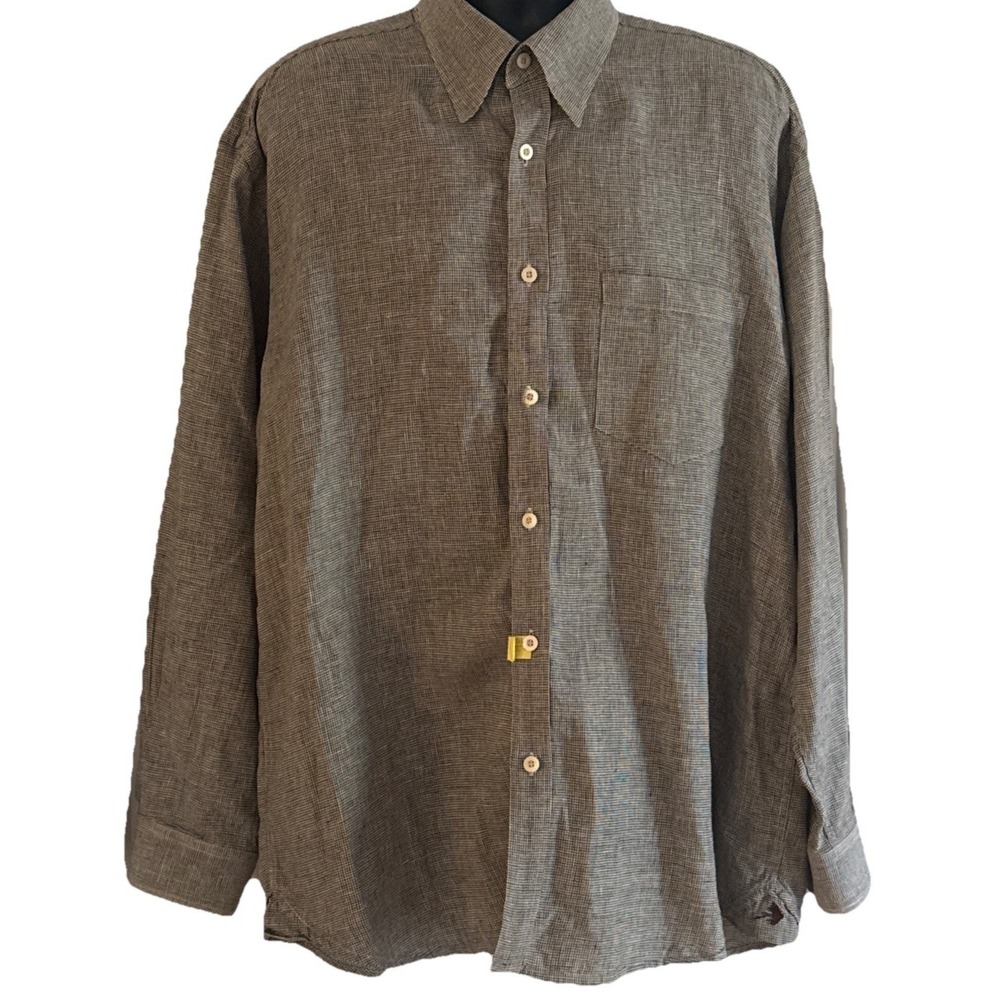 Charles F Orvis 100% Linen Men's Long Sleeve Shirt XL Plaid Checked Tweed